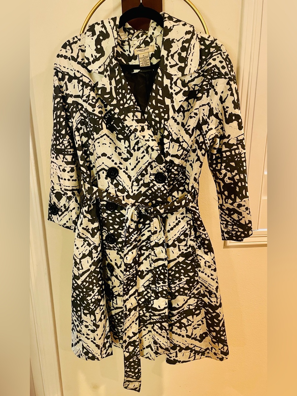 Vertigo Paris Black and White Printed Trench Coat